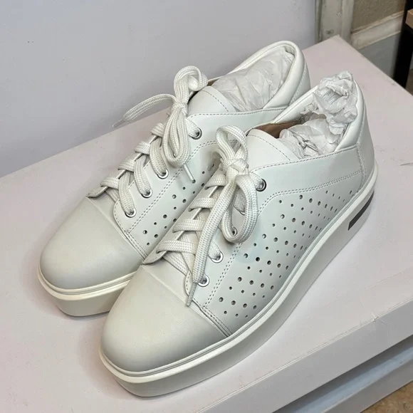 Paolo White Platform Perforated Leather Sneakers - Picture 4 of 4